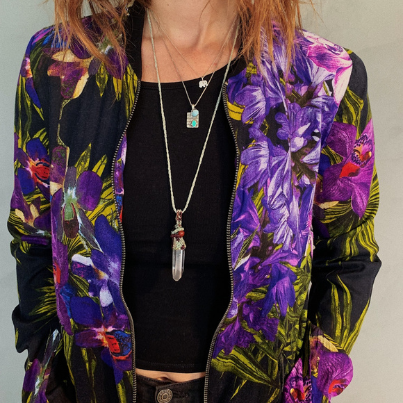 Vintage 90s Grunge Floral Fleece Track Jacket - Picture 1 of 7